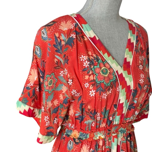 Farm Rio Floral Red Dress Anthropologie Red and White Geometric Dress XS petite - Picture 7 of 13